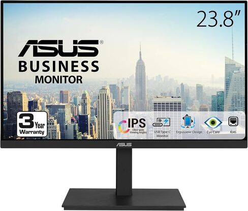 ASUS 23.8" 1080P Docking Monitor (VA24ECPSN) - Full HD, IPS, 75Hz, Adaptive-Sync, Speakers, Eye Care, Low Blue Light, Flicker Free, USB-C, RJ45, HDMI, Frameless, Height Adjustment, VESA Wall Mountable in Kuwait