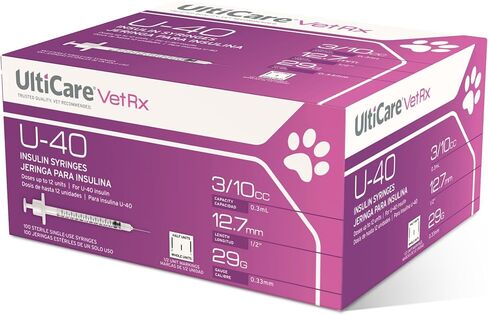 UltiCare VetRx U-40 Pet Insulin Syringes, Comfortable and Accurate Dosing of Insulin for Pets, Compatible with Any U-40 Strength Insulin, Size: 3/10cc, 29G x ½’’, with Half Unit Markings, 100 ct Box in Kuwait