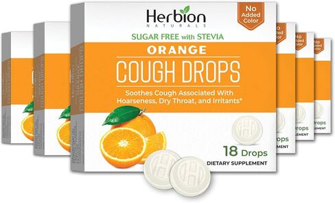 Herbion Naturals Cough Drops with Orange Flavor, Sugar-Free with Stevia, Soothes Cough, For Adults, Children 6 years and above, 6 pack (108 Lozenges) in Kuwait