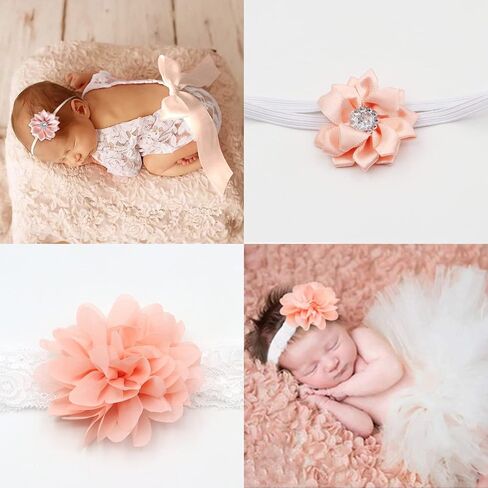 SPOKKI 4 PCS Newborn Photography Props Outfits-BabyTutu Skirt Cute Bow Headdress and Lace Rompers Flower Headband Sets for Infants Girl Boy in Kuwait