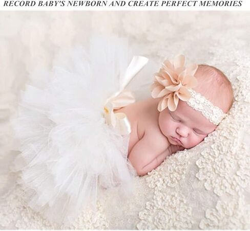 SPOKKI 4 PCS Newborn Photography Props Outfits-BabyTutu Skirt Cute Bow Headdress and Lace Rompers Flower Headband Sets for Infants Girl Boy in Kuwait