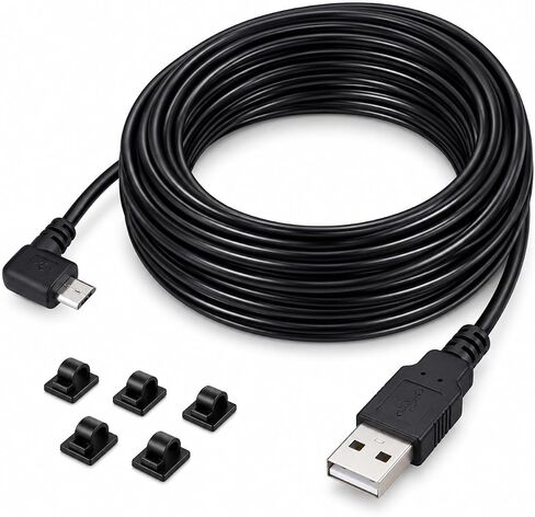 5M USB 2.0 A to Micro B USB Power Cable Charge Cord 90 Degree Left Angle with 5pc Wiring Clips for Garmin Dash Cam 55 Mini 2 Vehicle GPS Navigator Backup Camera CCTV Cameras Camcorder in Kuwait