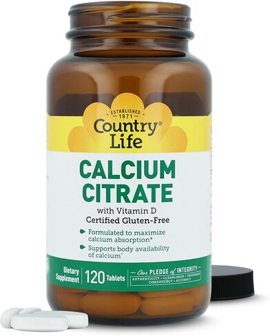 Country Life Calcium Citrate with Vitamin D, 120 Tablets, Certified Gluten Free, Certified Vegan, Certified Halal, Non-GMO Verified in Kuwait