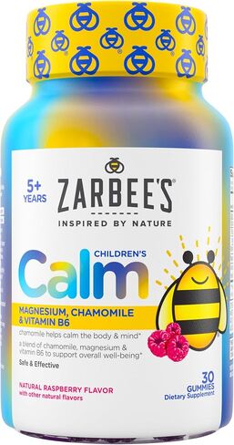Zarbee's Children's Calm Gummy, Supports a Calm Mind & Body for Kids Ages 5+, Made with Magnesium, Chamomile & Vitamin B6, Natural Raspberry Flavor, 30 Count Gummies in Kuwait