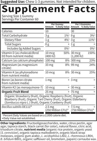 Calcium Magnesium Gummies with D3 & K2, Supports Bone Health & Bone Strength + Prebiotics & Probiotics for Digestive Support, Vitamin Code, Non-GMO, Gluten-Free, 60 Raspberry Gummies, 30 Day Supply in Kuwait