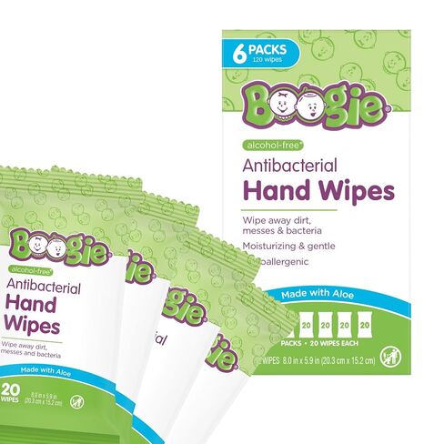 Hand Sanitizer Wipes by Boogie Wipes, Single Packs, Alcohol-Free, Hypoallergenic and Moisturizing Aloe, Boogie Hand Wipes for Adults and Kids, 30 Wipes (Pack of 2) in Kuwait