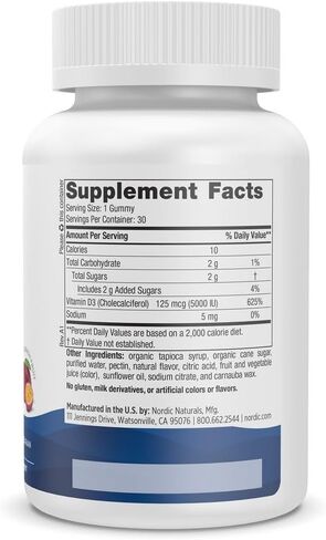 Nordic Naturals Vitamin D3 5000 Gummies, Passion Fruit - 30 Gummies - Support for Healthy Bones, Mood, & Immune System - Vegetarian - Non-GMO - 30 Servings in Kuwait