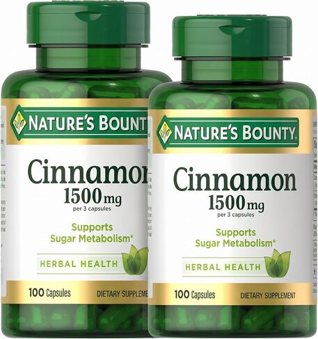 Nature’s Bounty Cinnamon Capsules, Herbal Supplement, Supports Sugar Metabolism, 1500mg, 100 Capsules in Kuwait
