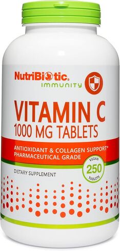 NutriBiotic - Vitamin C 1000 Mg, 250 Count Tablets | Essential Immune & Antioxidant Collagen Support Supplement | Pharmaceutical Grade L-Ascorbic Acid | Vegan, Non-GMO & Gluten Free in Kuwait