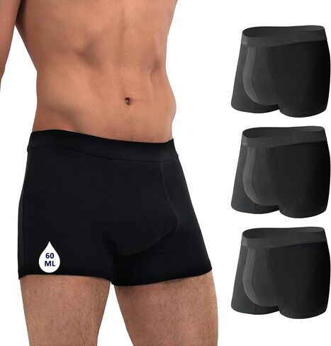 KARSWATT Washable Absorbency Urinary Incontinence Underwear for Men, Reusable Leak Proof Boxer Briefs for Bladder Leak Protection, 3 Pack (Large, Gray) in Kuwait