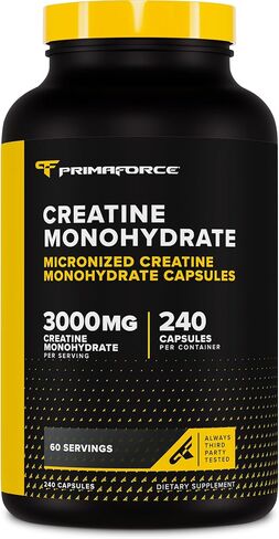 Primaforce Creatine Monohydrate Capsules - 240 Capsules, 3,000mg per Serving, Gluten Free and Non-GMO in Kuwait