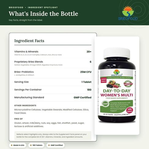 Briofood, Day-to-Day Food Based Women's Multi (180 Tablets) with Vegetable Source Omegas in Kuwait