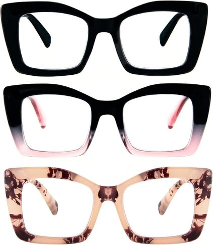 DXYXYO Oversized Square Reading Glasses for Women Blue Light Blocking Oprah Style Thick Frame Readers with Spring Hinge in Kuwait