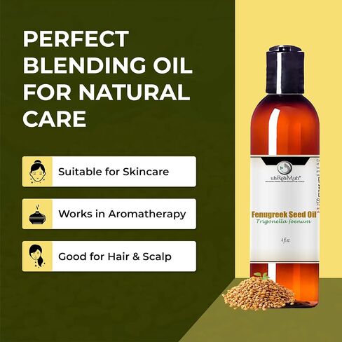 Premium Egyptian 4 fl oz Fenugreek Carrier Oil - Cold Pressed, Conventional, Pure & Unadulterated - Perfect for Hair, Skin Care & Aromatherapy - 100% Natural in Kuwait