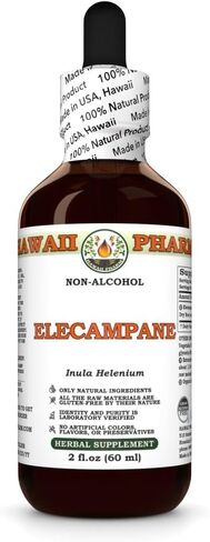 Elecampane Alcohol-Free Liquid Extract, Organic Elecampane (Inula Helenium) Dried Root Glycerite Hawaii Pharm Natural Herbal Supplement 2 oz in Kuwait
