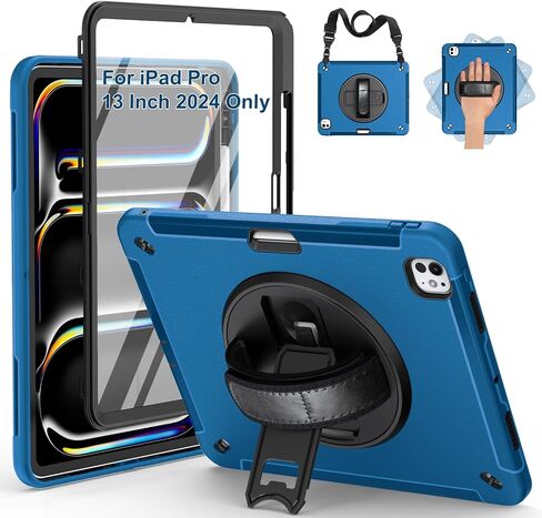 SUPFIVES Case for iPad Pro 12.9 2022 6th Generation: Upgraded Military Grade Shockproof Protective Silicone Cover for iPad 12.9 Inch 5th Gen 2021-Pencil Holder-Handle-Shoulder Strap-Kick Stand-Black in Kuwait
