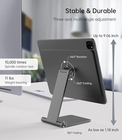 Foldable Magnetic Stand for iPad Pro 11'', Portable 360° Adjustable Desktop Stand Holder Compatible with iPad Pro 11 inch 1st/2nd/3rd/4th and iPad Air 4th/5th in Kuwait