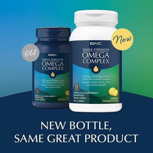 GNC Triple Strength Omega Complex, 90 Lemon Flavored Softgels, Supports Joint, Skin, Eye, and Heart Health in Kuwait