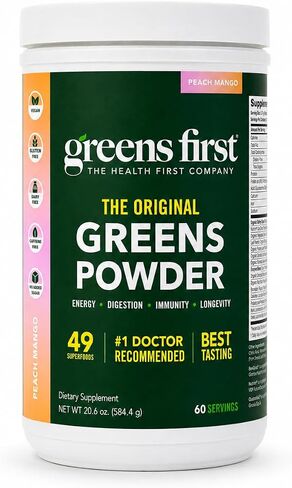 Greens First - Chocolate - 30 Servings - Greens Powder Superfood, 49 Superfoods, 15+ Organic Fruit & Vegetables, Antioxidant Smoothie Mix Supplement, Dairy Free, Vegan & Non-GMO - 14.38 oz in Kuwait