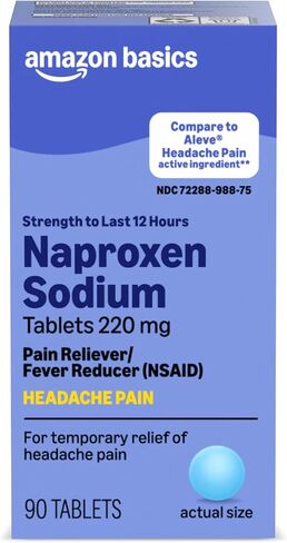 Amazon Basic Care Headache Pain Relief Naproxen Sodium Tablets 220 mg, Also Relieves Arthritis, Muscular Aches, Backache, Menstrual Cramps and Toothache, 90 Count in Kuwait