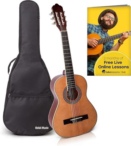 Classical Guitar with Soft Nylon Strings by Hola! Music, Junior 3/4 Size 36 Inch Model HG-36GLS, Natural Gloss Finish - FREE Padded Gig Bag Included in Kuwait