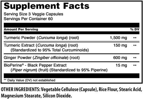 Amazing Formulas Turmeric Curcumin & Ginger with BioPerine Supplement | 1500 Mg Per Serving | 180 Veggie Capsules | Non-GMO | Gluten Free | Made in USA | Ideal for Vegetarians in Kuwait