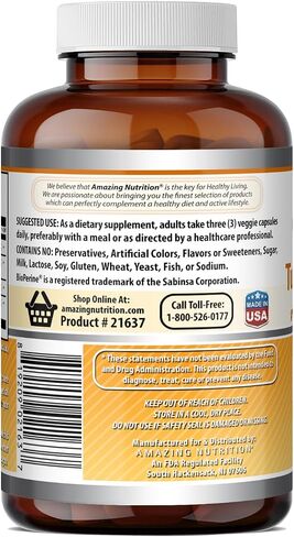 Amazing Formulas Turmeric Curcumin & Ginger with BioPerine Supplement | 1500 Mg Per Serving | 180 Veggie Capsules | Non-GMO | Gluten Free | Made in USA | Ideal for Vegetarians in Kuwait
