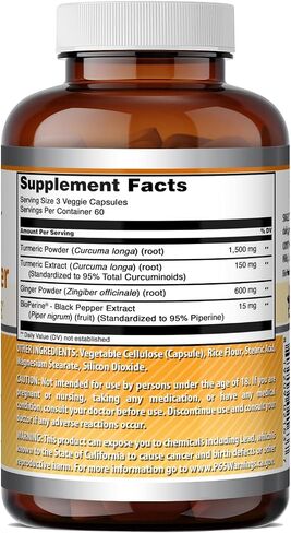 Amazing Formulas Turmeric Curcumin & Ginger with BioPerine Supplement | 1500 Mg Per Serving | 180 Veggie Capsules | Non-GMO | Gluten Free | Made in USA | Ideal for Vegetarians in Kuwait