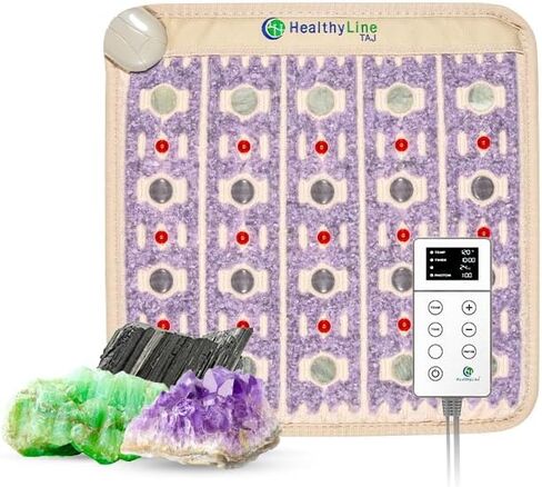 HealthyLine TAJ Far Infrared Heating Pad - Natural Crystal Gemstones Mat for Back Pain - Electric Auto Shut Off - Rejuvenating Negative Ions and Photon Lights - 60" x 24" in Kuwait