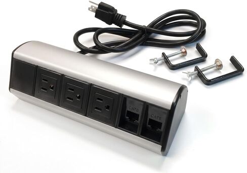 Power & Data Desk Edge Mount Tabletop Center - 3 Power and 2 Ethernet CAT6 RJ45 Data ports in Kuwait