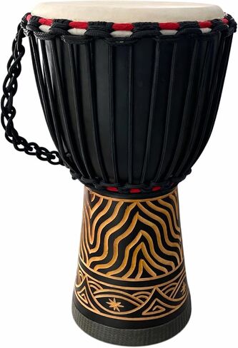 طبلة JIVE BRAND Djembe Drum Bongo الكونغو الأفريقية من خشب الماهوجني مع قاعدة ثقيلة من جلد الماعز جودة احترافية - ارتفاع 40.64 سم - غير مصنوعة في الصين in Kuwait