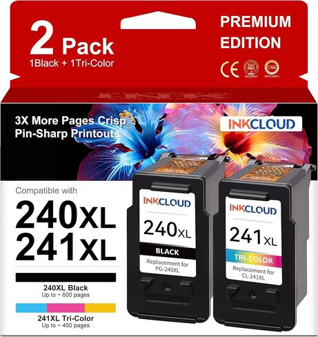 خرطوشة حبر بديلة لطابعة كانون PG-240XL CL-241XL 240 XL 241 XL لكانون بيكسما MG3620 MG3600 MG3220 MG3222 MG2120 TS5120 MX472 MX452 MX512 MX532 من انك كولد (حبر طابعة 1 أسود، 1 أسود، 1 ثلاثي الالوان) in Kuwait