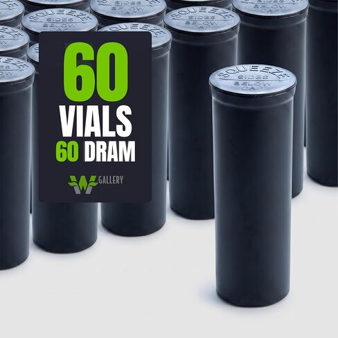 W Gallery 60 Black 60 Dram Pop Top - Airtight Smell Proof Containers - Plastic Medical Grade Prescription Bottles for Pills Herbs Flowers Supplements, Bulk Pack, Not Glass Jars in Kuwait