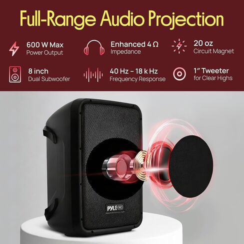 Pyle PA Speaker DJ Mixer Bundle - 300 W Portable Wireless Bluetooth Sound System w/ USB SD XLR 1/4" RCA Inputs - Dual Speaker, Mixer, Microphone, Stand, Cable - Home/Outdoor Party - PPHP28AMX,Black in Kuwait