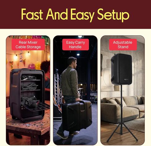Pyle PA Speaker DJ Mixer Bundle - 300 W Portable Wireless Bluetooth Sound System w/ USB SD XLR 1/4" RCA Inputs - Dual Speaker, Mixer, Microphone, Stand, Cable - Home/Outdoor Party - PPHP28AMX,Black in Kuwait