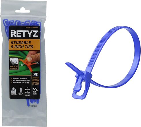 RETYZ 6-Inch Fluorescent Orange Reusable Releasable Cable Ties – 100 Pack, 50 lb Strength, Patented Quick-Release, Tool-Free Design for Home, Office, and Light Industrial Use in Kuwait
