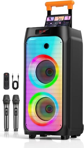 HWWR Karaoke Machine with 2 Wireless Microphones, Portable Bluetooth Karaoke Speaker for Outdoor, Big Party PA System with Disco Lights for Gatherings, The Best Gifts for Family in Kuwait