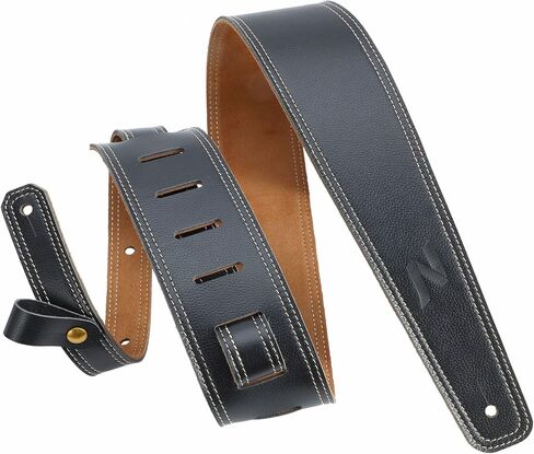 Nefelibata Guitar Strap, 2.5" Wide Bavarian Tumbled Leather Guitar Straps with Foam Padding and Cable Storage Loop, for Kids, Men and Women, for Acoustic, Bass and Electric Guitars（Dark Gray） in Kuwait