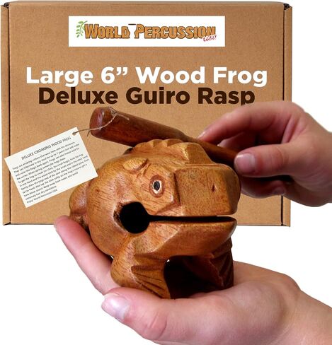 Deluxe Large 6" Wood Frog Guiro Rasp - Percussion Musical Instrument Tone Block - by World Percussion USA in Kuwait
