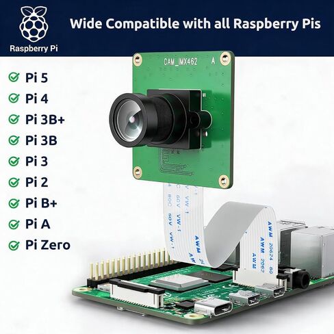 innomaker Raspberry Pi Industrial Camera Module STARVIS IMX462 Color CMOS Sensor 2MP Pixel for All Raspberry Pi,Support Bullseye libcamera and Raspbian Build-in Driver in Kuwait