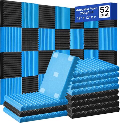52 Pack Acoustic Foam Panels,1" x 12" x 12" Black/BLUE Acoustic Wedge Studio Foam Sound Absorption Wall Panels in Kuwait