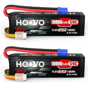 HOOVO 4S Lipo Battery 14.8V 10000mAh 120C RC Battery EC5 Plug Soft Case Compatible for RC Cars, Drones, DJI, FPV, RC Plane, Racing Hobby 2 Pack