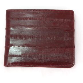 Genuine Eel Skin Leather ID Window Billfold Wallet Men's Standard Purse Black