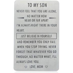 XYBAGS Gifts for Son from Mom, To My Son Engraved Wallet Card Inserts with Inspirational Quotes, Christmas, Birthday, Graduation, Gift Ideas