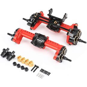 RCAWD Full Metal Front Rear Differential Locker Portal Axles Assemblies for FMS 1/18 FCX18 1/24 FCX24 Portal Axle Upgrade Parts(Red)