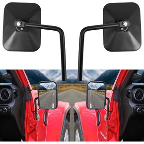 Doors Off Mirrors for Jeep Wrangler JK JL Unlimited Gladiator JT Aluminum Side Rear View Mirror Door Hinge Mount Accessories, Anti-shake, Durable, Black 1 Pair