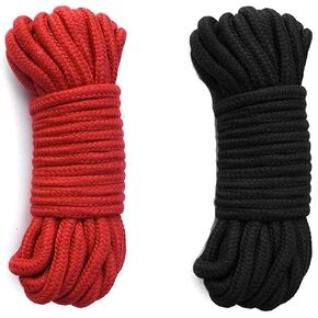Soft Rope Cord, 2pack Soft Cotton Rope Thick Cotton Cord Craft Rope Thick Cotton Twisted Cord Each Rope10 M/33 Feet 8 MM (Black+ Red)