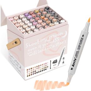 Arrtx Skin Tone Alcohol Markers Oros 48 Colors,Brush & Chisel Tip Art Markers for Adult Artists Drawing,Coloring,Sketching,Illustration,Gift Package