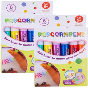 Magic Puffy Pens,DIY Bubble Popcorn Drawing Pens,Color Paint Pen Set of 6 Neon Colors,Puffy Bubble Pen 3D Art Safe Pen for Kids Birthday Christmas Gift(2 PACK) in Kuwait