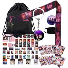 Nayiri Black Drawstring Bag Fans Gift Set, Including 1Pcs Drawstring Bag, 12 Sheet Stickers, 54Pcs Lomo Card, 1Pcs Face-Mask, 1Pcs Lanyard,1Pcs Button Pin, 1Pcs Keychain
